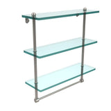 16 in. L  x 18 in. H  x 5 in. W 3-Tier Clear Glass Bathroom Shelf with Towel Bar in Satin Nickel - Super Arbor