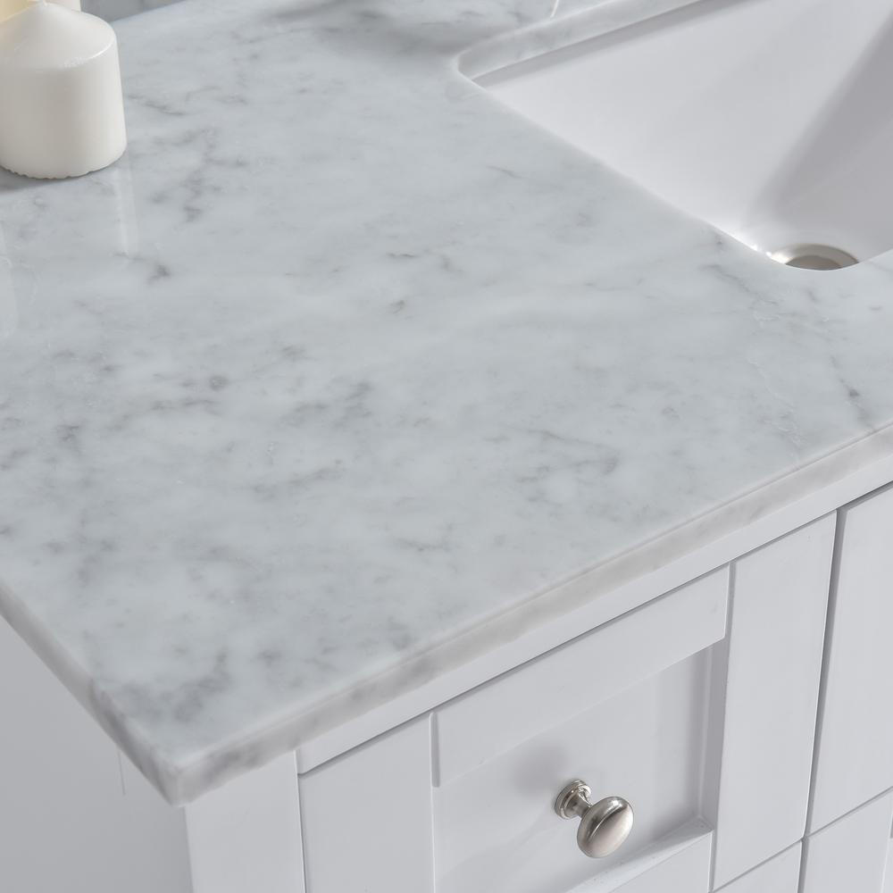 Harlow 61 in. W x 22 in. D Single Basin Carrara Marble Vanity Top in Carrara White with White Vitreous China Basin - Super Arbor