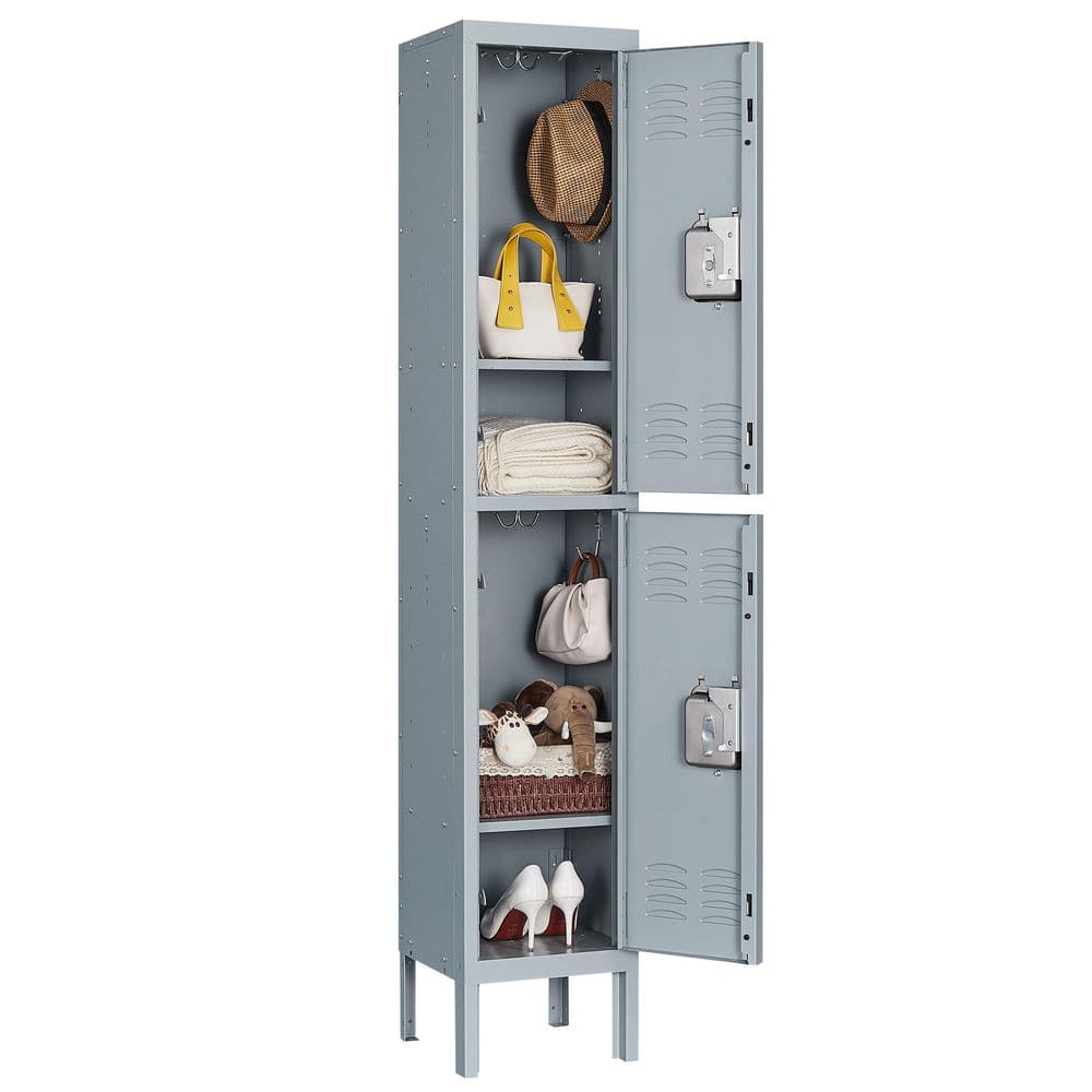 Mlezan Metal Locker 2 Tier 12 in. D x 12 in. W x 66 in. H in Gray Lockable 2 Doors Storage Locker for School Changing Room Gym