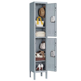 Mlezan Metal Locker 2 Tier 12 in. D x 12 in. W x 66 in. H in Gray Lockable 2 Doors Storage Locker for School Changing Room Gym