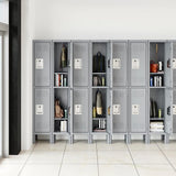 Mlezan Metal Locker 2 Tier 12 in. D x 12 in. W x 66 in. H in Gray Lockable 2 Doors Storage Locker for School Changing Room Gym