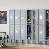 Mlezan Metal Locker 2 Tier 12 in. D x 12 in. W x 66 in. H in Gray Lockable 2 Doors Storage Locker for School Changing Room Gym