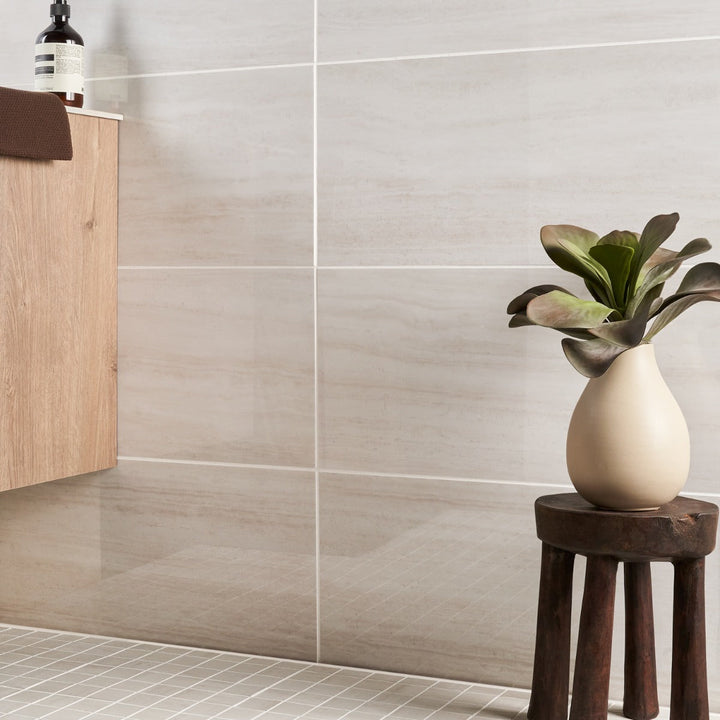 Nashville White 12x24 Polished Porcelain Tile - Travertine Look