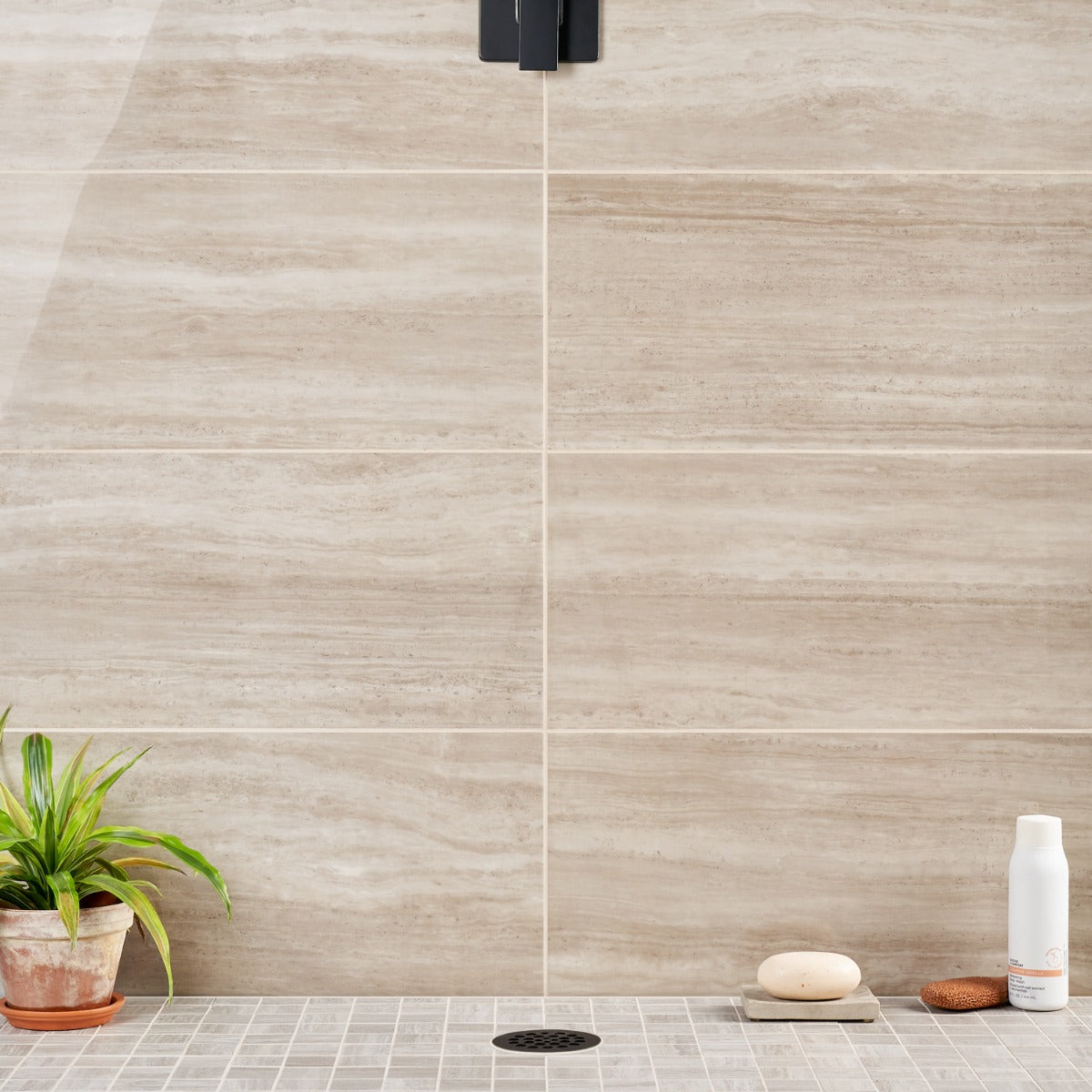 Nashville Taupe Beige 12x24 Polished Porcelain Tile - Travertine Look