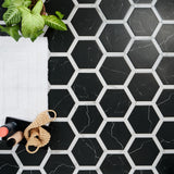 Sagon Nero Black 9" Hexagon Matte Porcelain Tile - Lux Tile