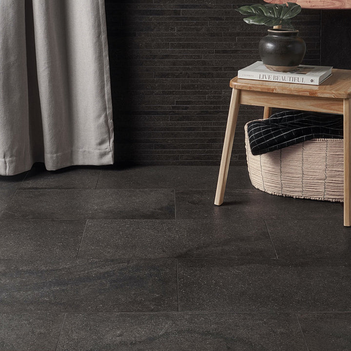 Acadia Charcoal Black 12x24 Matte Porcelain Tile - Lux Tile