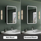 HBEZON Thalia 20 in. W x 28 in. H Rectangular Iron Black Recessed Medicine Cabinet with Mirror, LED Lighting, Anti-fog