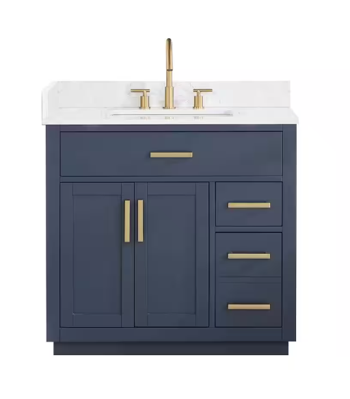 Gavino 36 in. W x 22 in. D x 34 in. H Bath Vanity in Royal Blue with Grain White Composite Stone Top