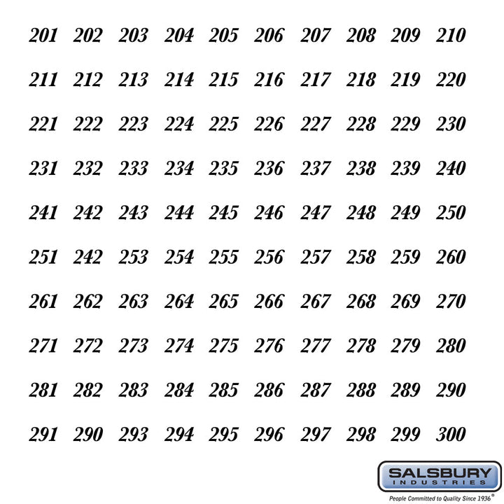 Self-Adhesive Numbers Sheet for 4B+ Horizontal Mailboxes - 201 to 300 Series