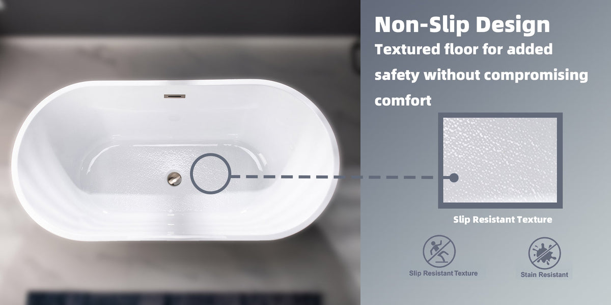 WOODBRIDGE Carver 59 in. Acrylic Freestanding Double Slipper Soaking Bathtub with Chrome Drain & Overflow, White