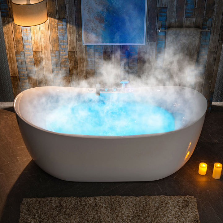 WOODBRIDGE 72 in. Acrylic Freestanding Whirlpool & Air Bathtub with Inline Heater, Drain and Overflow Included, White