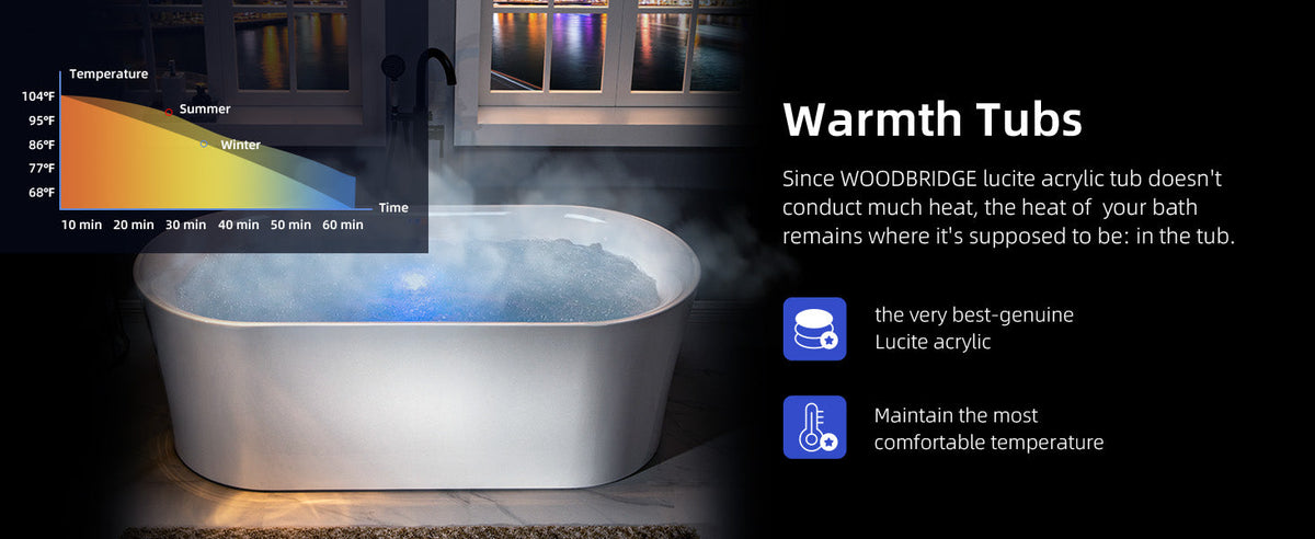 WOODBRIDGE Diana 59 in. Acrylic Freestanding Double-Ended Air Bath Bathtub with Chrome Drain & Overflow, White