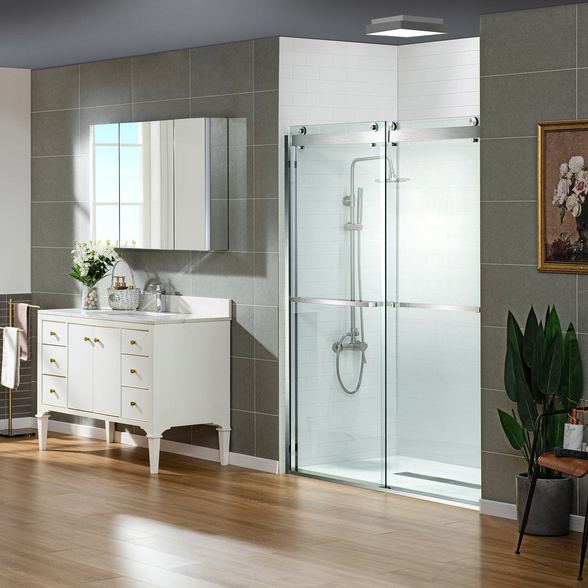 Westfield 56 in. to 60 in. x 76 in. Frameless Sliding Shower Door with Shatter Retention Glass in Brushed Nickel Finish