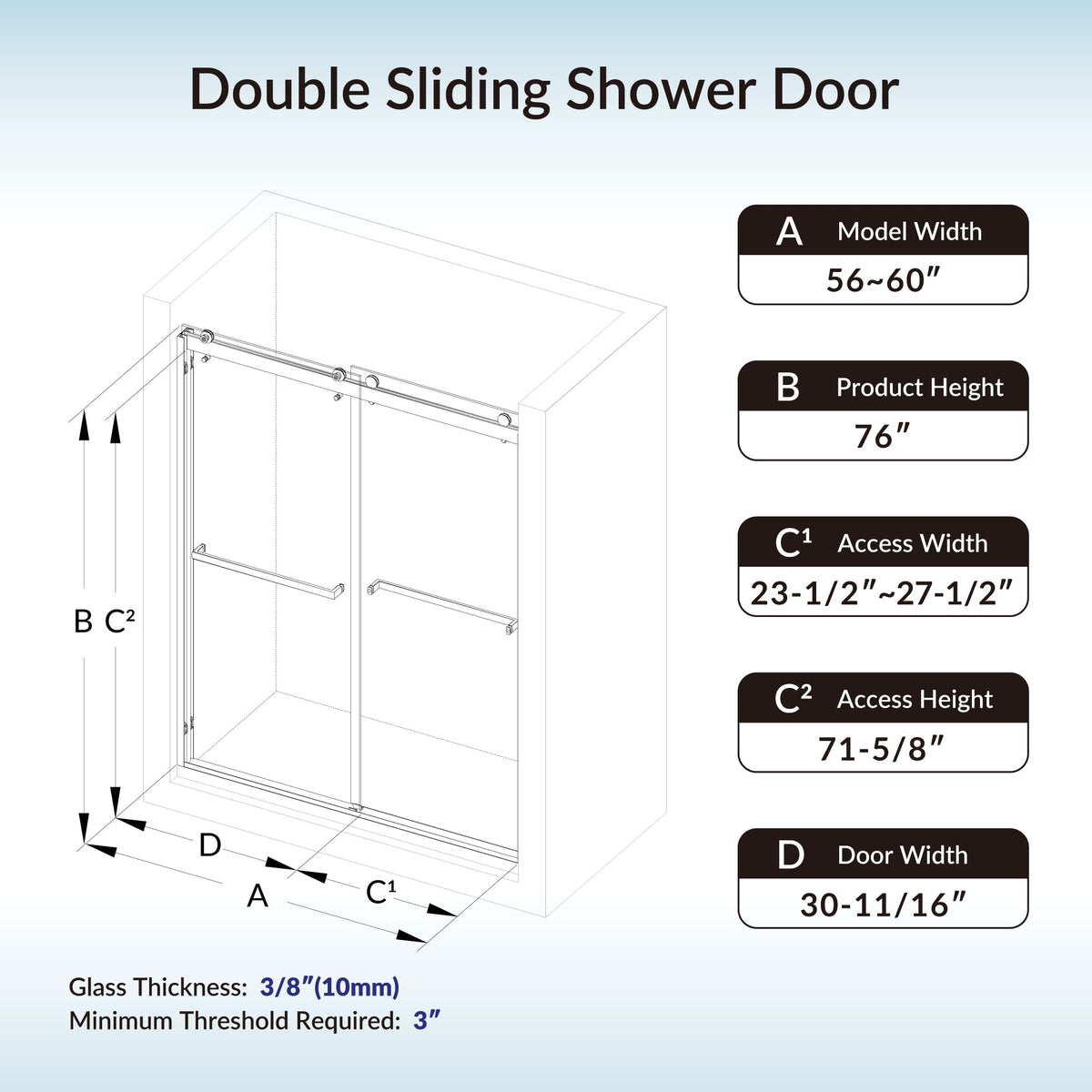 Westfield 56 in. to 60 in. x 76 in. Frameless Sliding Shower Door with Shatter Retention Glass in Brushed Nickel Finish