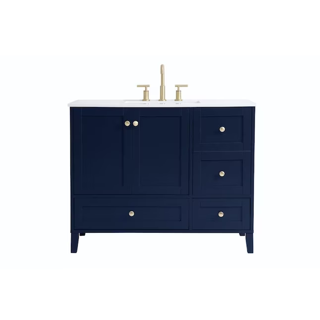 Elegant Decor First Impressions 42-in Blue Undermount Single Sink Bathroom Vanity with Calacatta Quartz Top