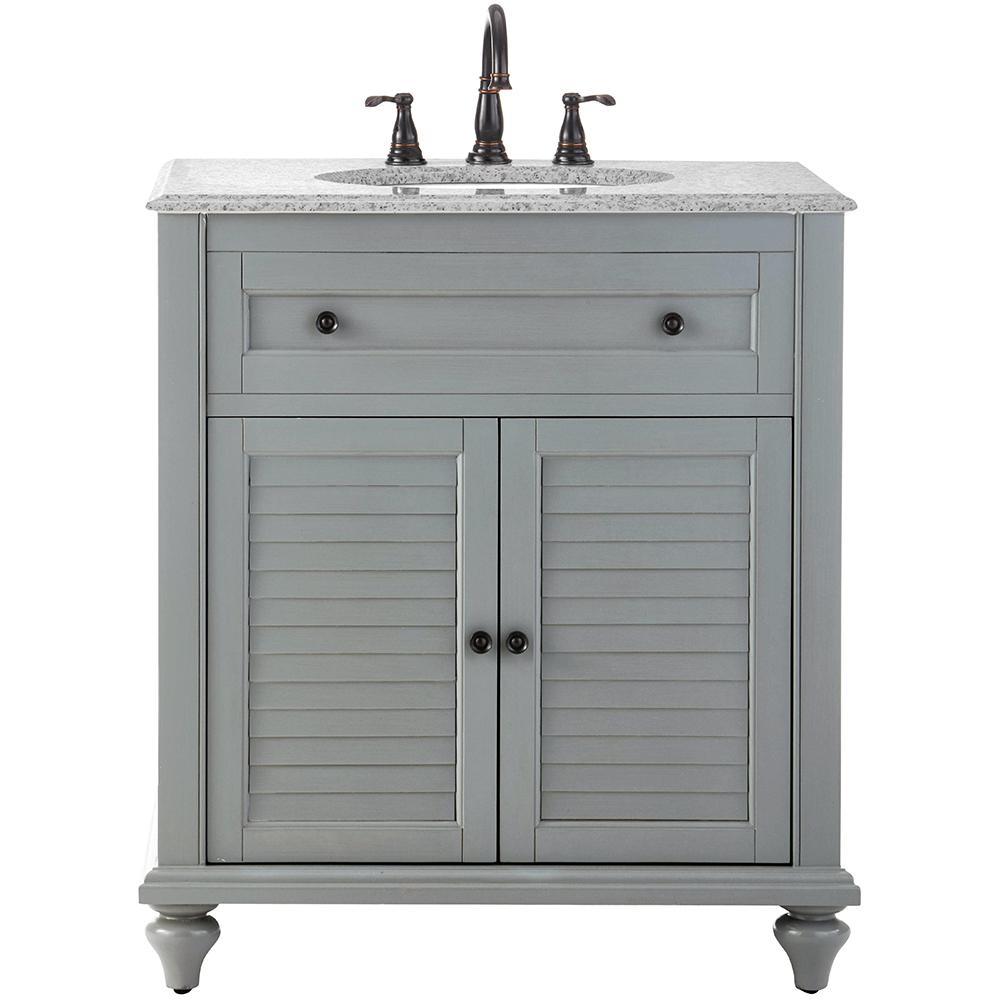 Hamilton 31 in. W x 23 in. D Corner Bath Vanity in Ivory with Granite Vanity Top in Grey - Super Arbor