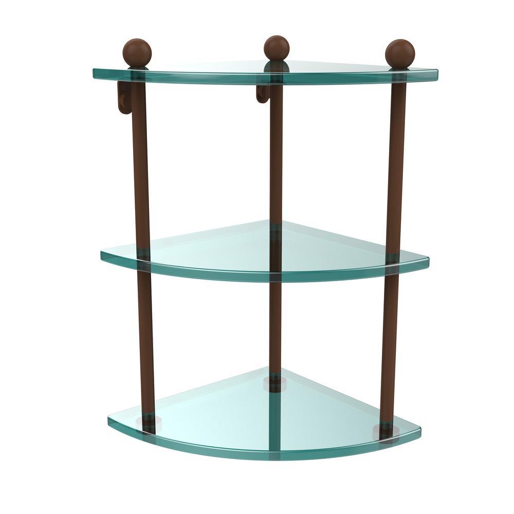 8 in. L  x 15 in. H  x 8 in. W 3-Tier Corner Clear Glass Bathroom Shelf in Satin Nickel - Super Arbor