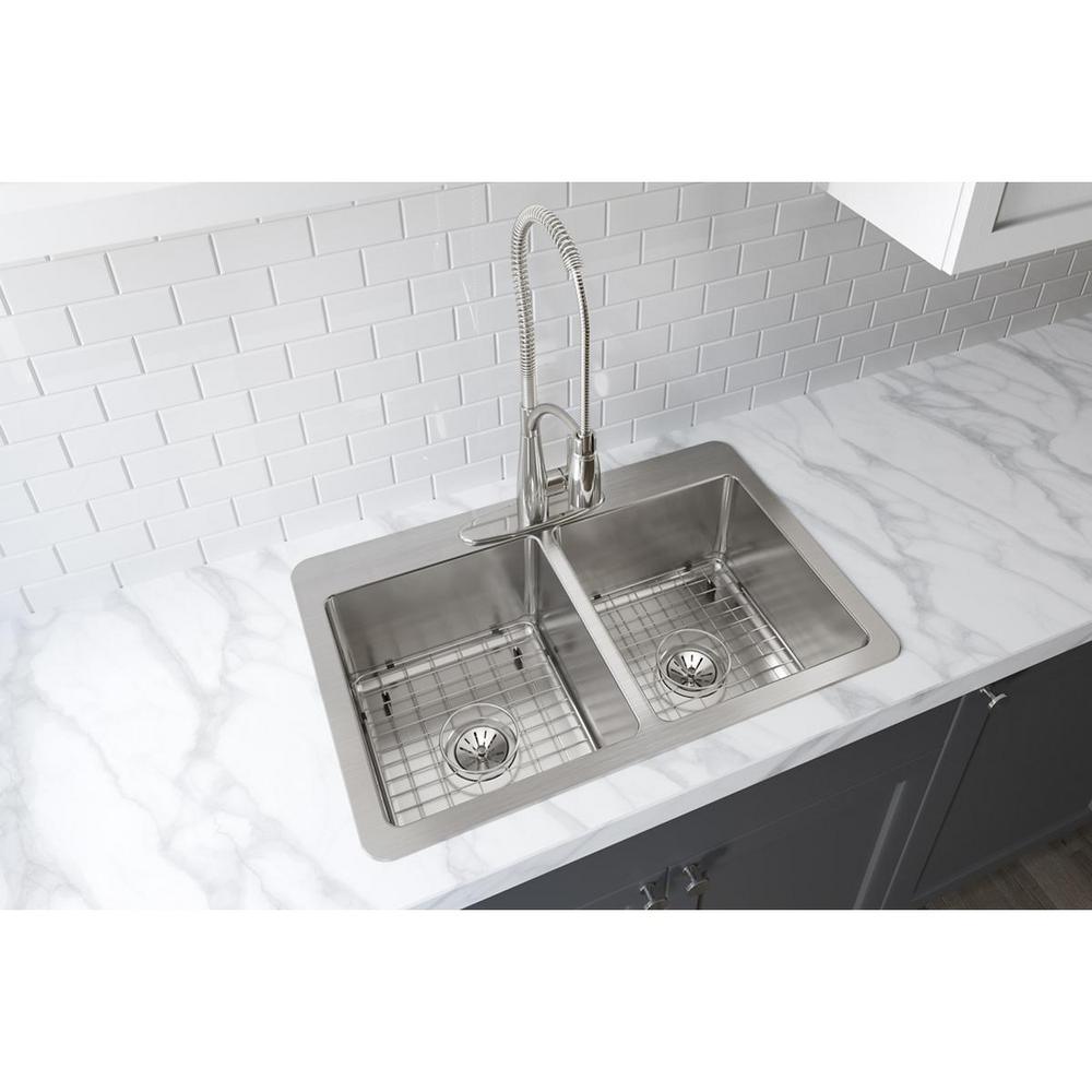 Avenue Drop-in/Undermount Stainless Steel 33 in. 50/50 Double Bowl Kitchen Sink with Bottom Grid - Super Arbor