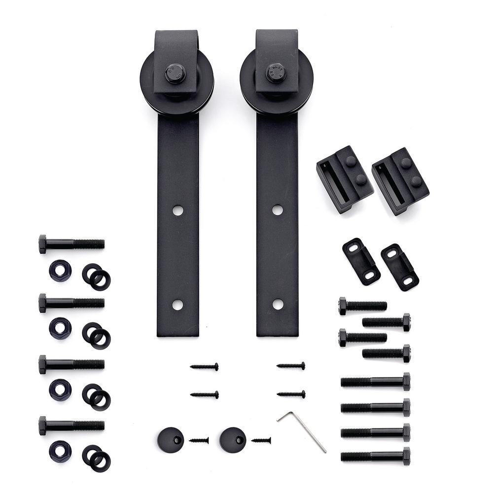 37 in. x 84 in. Artisan Grey Vinyl Finish Sliding Barn Door with Black Hardware Kit - Super Arbor