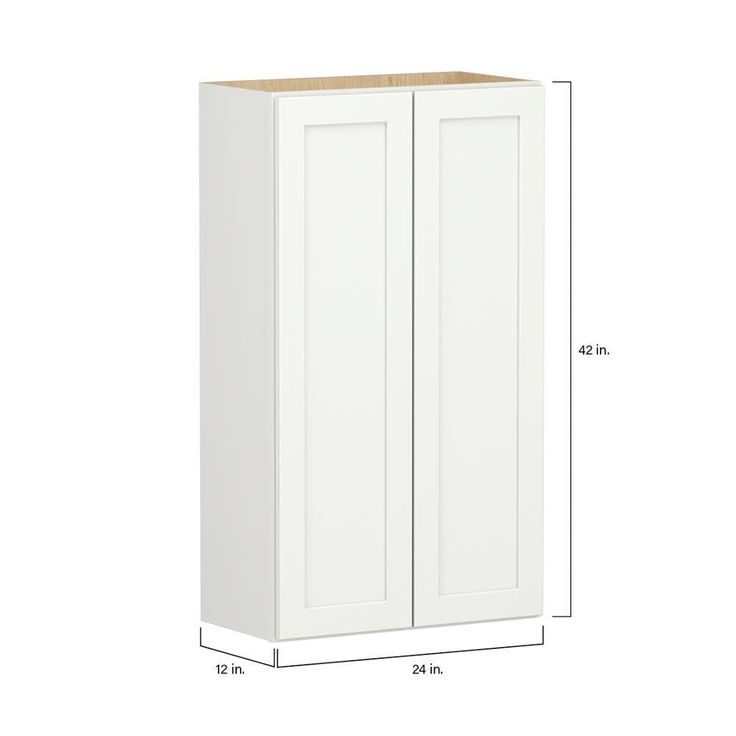 Shaker Full Overlay 24 in. W x 12 in. D x 42 in. H Plywood Assembled Wall Kitchen Cabinet in Linen White
