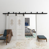 6.6 ft./79 in. Powder Coated Black Heavy-Duty Bypass Double Door Sliding Barn Door Hardware Classic Design Roller - Super Arbor