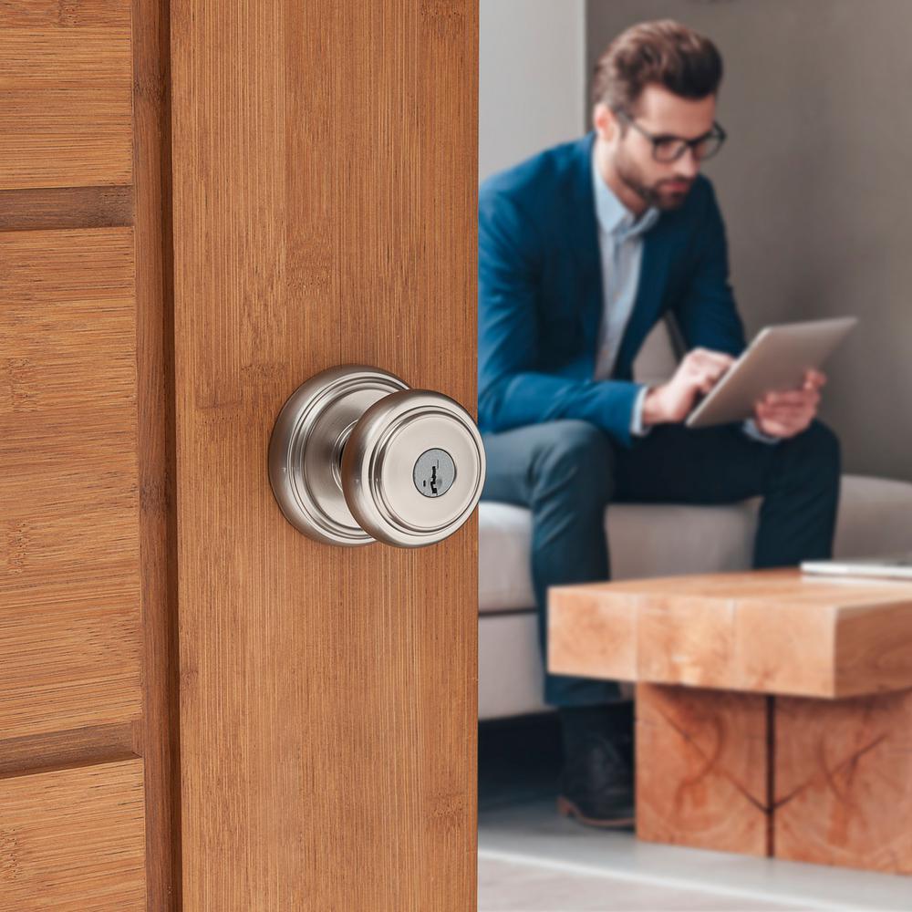 Prestige Alcott Satin Nickel Entry Door Knob Featuring SmartKey Security - Super Arbor