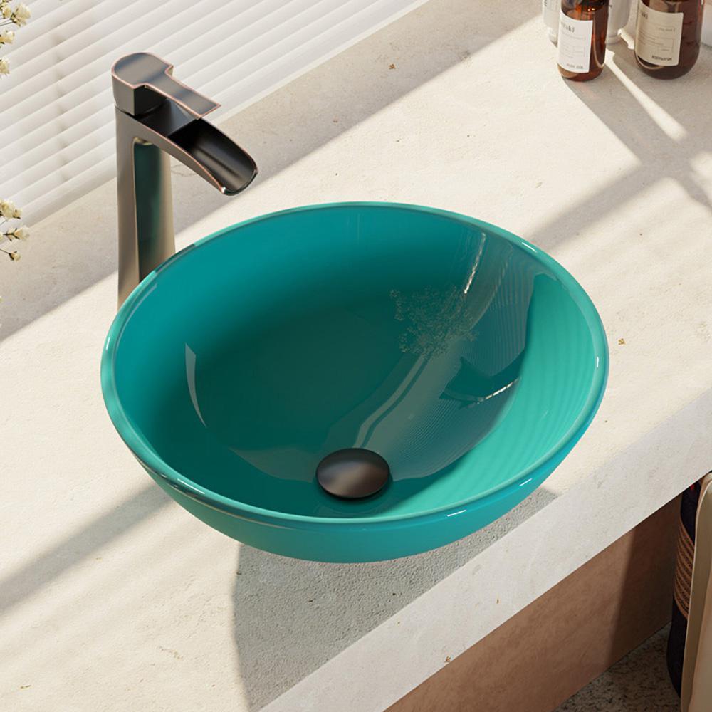 Glass Vessel Sink in Crystal with R9-7007 Faucet and Pop-Up Drain in Chrome - Super Arbor
