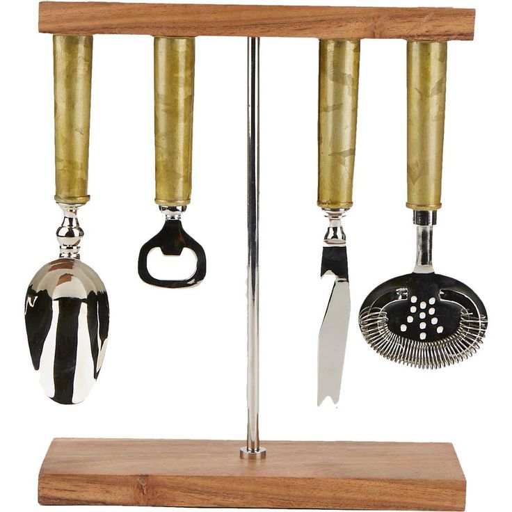 Galvanized Bar Set with Organizer Stand for Perfect Bartending Kit Silver 4-Piece Bar Set Stand