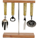 Galvanized Bar Set with Organizer Stand for Perfect Bartending Kit Silver 4-Piece Bar Set Stand