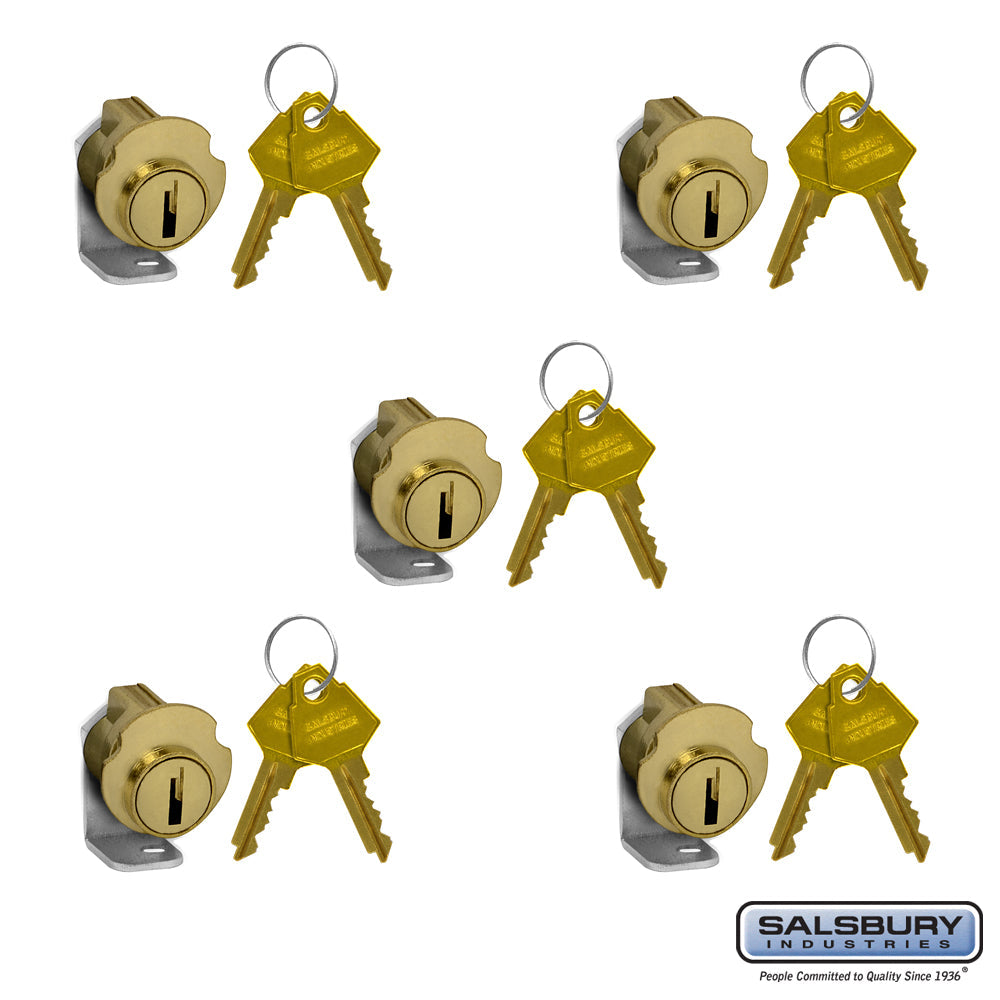 Standard Brass Mailbox Door Replacement Locks - 5 Pack
