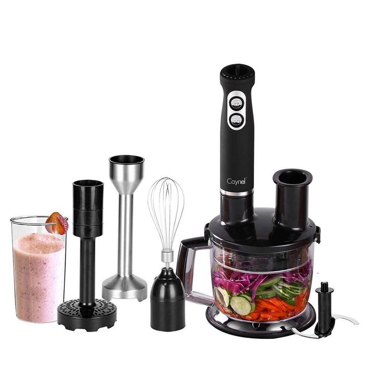 8-Speed 500-Watt Black Stainless Steel Control 6-in-1 Multi-Purpose Immersion Hand Blender Set
