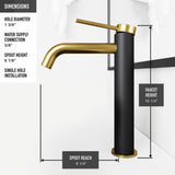 MatteShell Rectangular Vessel Bathroom Sink in Black and Lexington cFiber Faucet in Matte Gold/Matte Black - Super Arbor