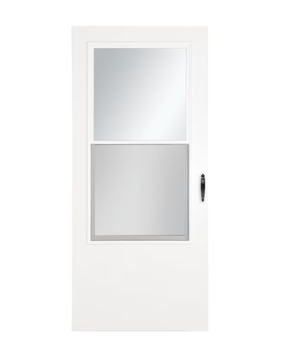 LARSON Bismarck 32-in x 81-in White Mid-view Self-storing Wood Core Storm Door with Black Handle