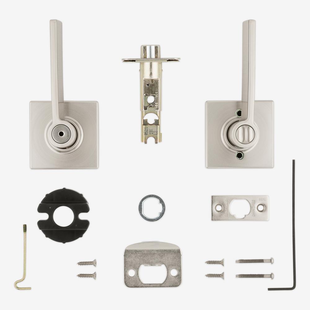 Ladera Satin Nickel Bed and Bath Door Lever with Square Trim Featuring Microban Antimicrobial Technology - Super Arbor