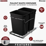 Rev-A-Shelf 35-Quart Plastic Soft Close Pull Out Trash Can