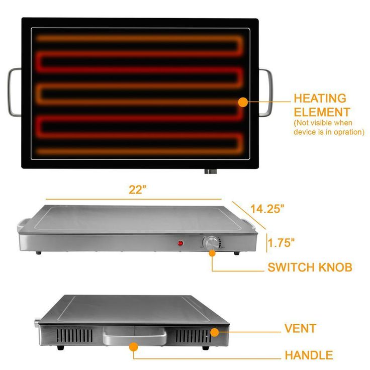 Electric Black Warming Tray with Adjustable Temperature Controls