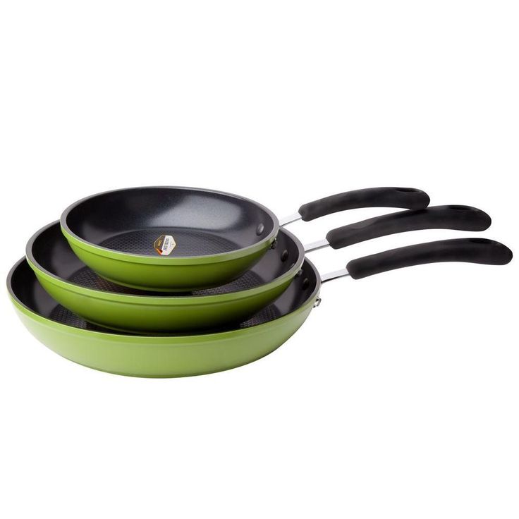 Green Earth 3-Piece Aluminum Ceramic Nonstick Frying Pan Set in Green