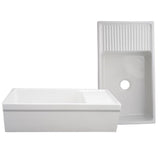 Quatro Alcove Reversible Series Farmhaus Farmhouse Apron Front Fireclay 36 in. Single Bowl Kitchen Sink in White