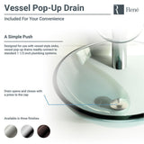 Glass Vessel Sink in Crystal with R9-7007 Faucet and Pop-Up Drain in Chrome - Super Arbor