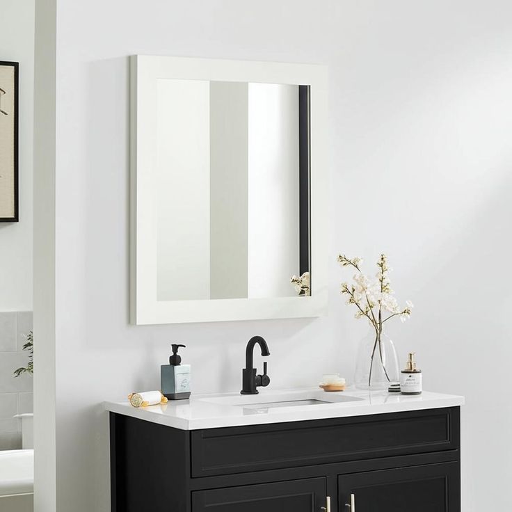 Home Decorators Collection 26 in. White Framed Bathroom Vanity Mirror
