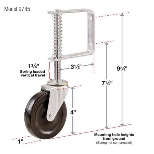 4 in. Gate Caster with Adjustable Spring Bracket and 125 lb. Load Rating