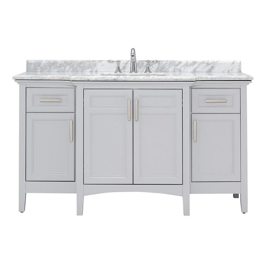Sassy 60 in. Vanity in White with Marble Vanity Top in Carrara White - Super Arbor