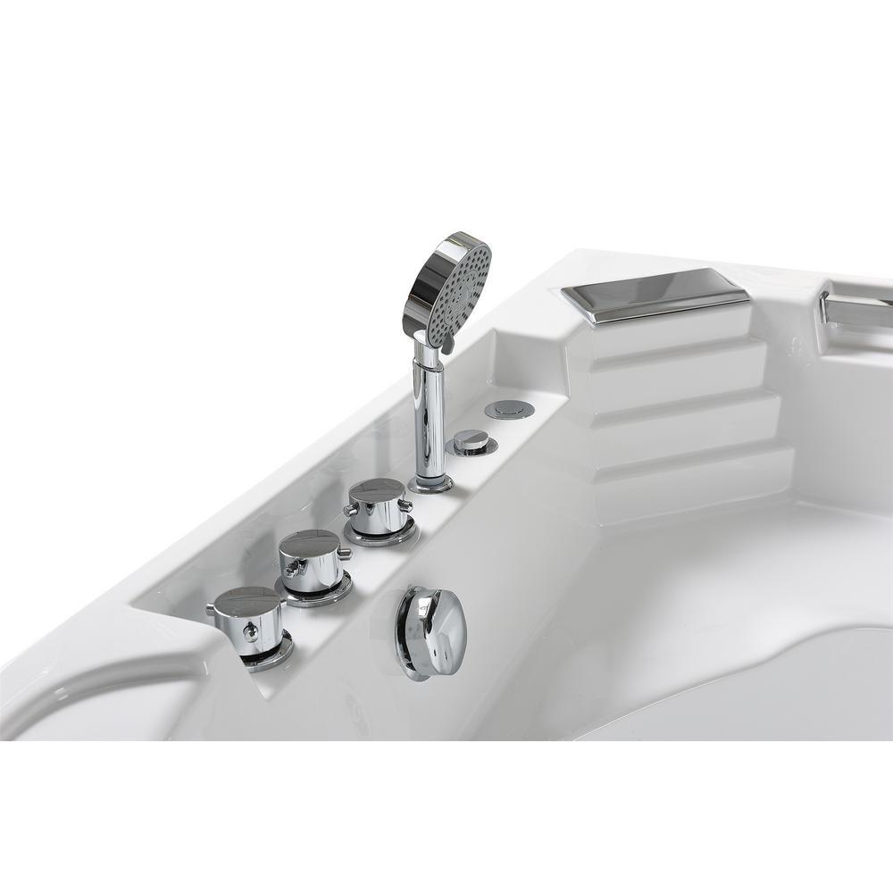 Daisy 53 in. Acrylic Drain Center Corner Alcove Whirlpool Bathtub in White - Super Arbor