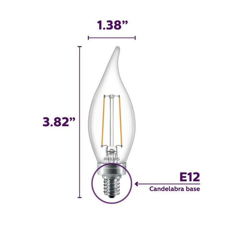 Philips 25-Watt Equivalent Soft White BA11 Dimmable Warm Glow Dimming Effect LED Candle Light Bulb Bent Tip E12 (2700K) (3-Pack)