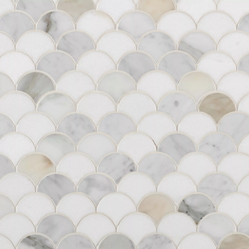 Thassos Calacatta Bianco Carrara Fan Honed Marble Mosaic