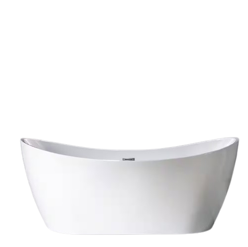 TAOZI 71 in. Acrylic FlatBottom Double Slipper Bathtub with Polished Chrome Overflow and Drain Included in White