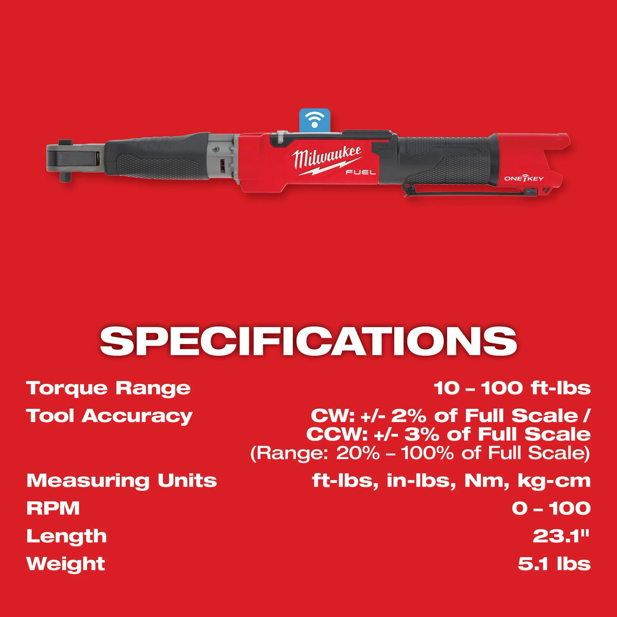 Milwaukee M12 FUEL ONE-KEY 12V Brushless 3/8 in. Digital Torque Wrench (Tool-Only), 10–100 ft-lbs