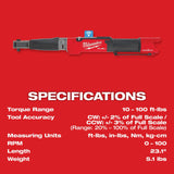 Milwaukee M12 FUEL ONE-KEY 12V Brushless 3/8 in. Digital Torque Wrench (Tool-Only), 10–100 ft-lbs