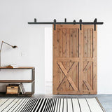 6 ft./72 in. Powder Coated Black Heavy-Duty Bypass Double Door Sliding Barn Door Hardware Classic Design Roller - Super Arbor