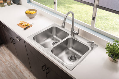 Moen Kelsa 33-in x 22-in Stainless Steel Double Equal Bowl Drop-In or Undermount 2-Hole Residential Kitchen Sink All-in-One Kit